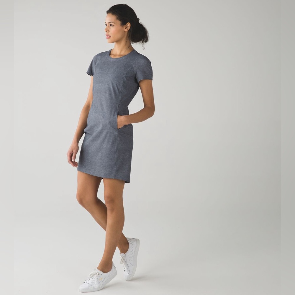 Lululemon & Go Endeavor Dress Heathered Texture Printed Greyt Deep Coal